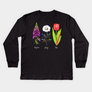Foxglove Daisy Tulip Kids Long Sleeve T-Shirt